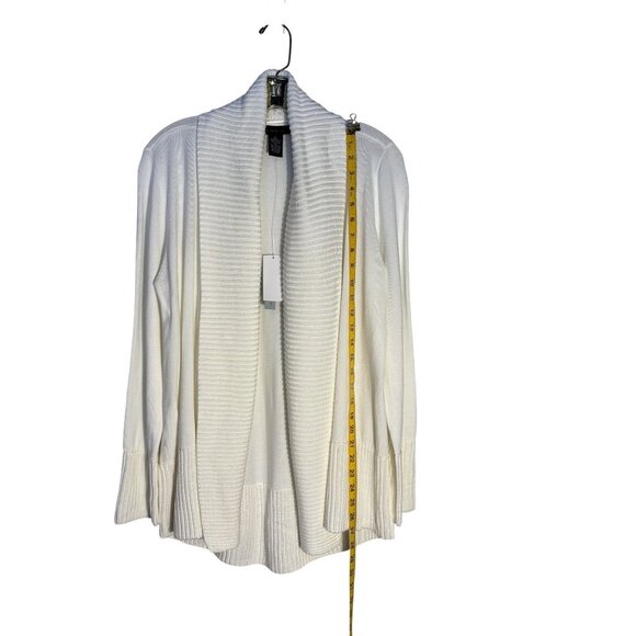 Joan Vass Ribbed Hem Open Front Cardigan Large Acrylic Rayon Blend White - Picture 8 of 12